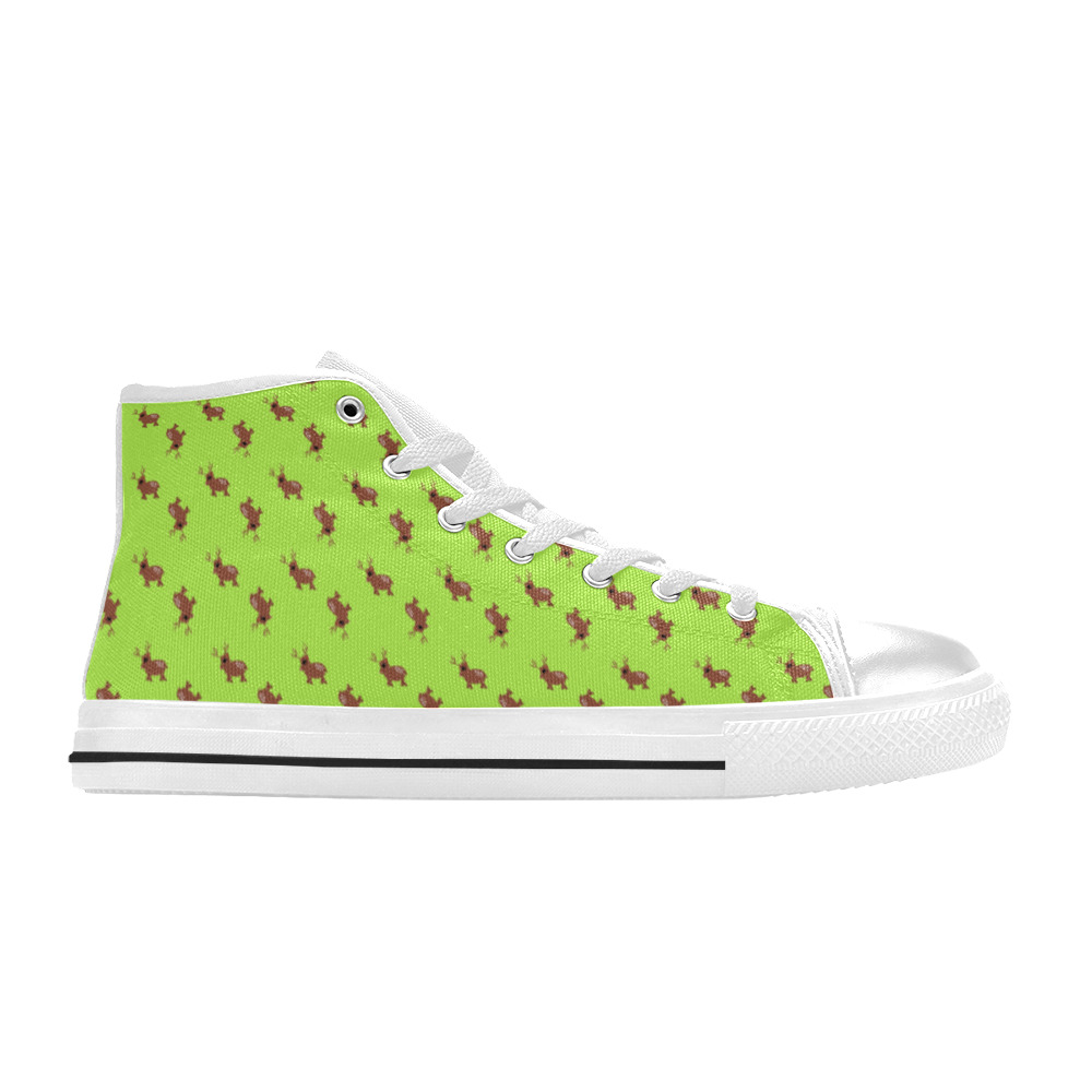 kawaii cute deer green High Top Canvas Shoes for Kid (Model 017)