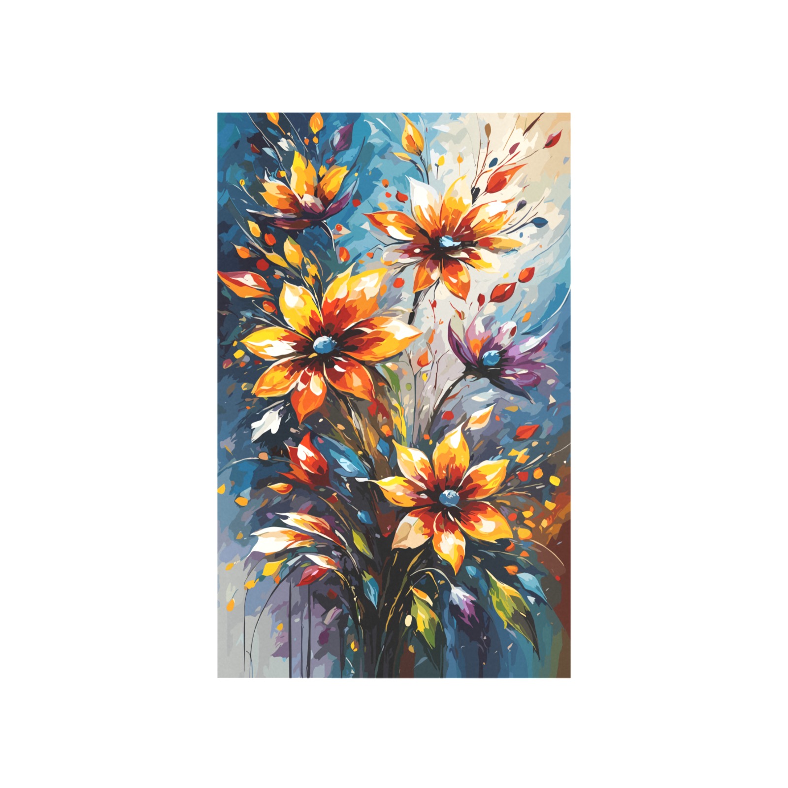 Fantasy Flora, FlowersOf Orange, Blue, Purple Art Art Print 19‘’x28‘’