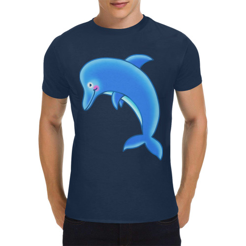 Blue Dolphin Sealife Cartoon Men's T-Shirt in USA Size (Front Printing Only)