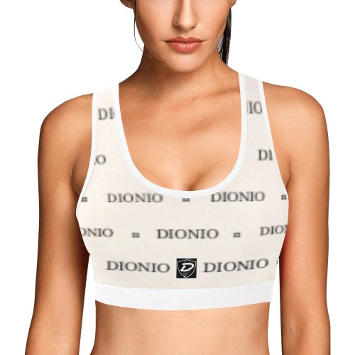 DIONIO Clothing - Women's Sports Bra (White Repeat Logo) Women's All Over Print Sports Bra (Model T52)