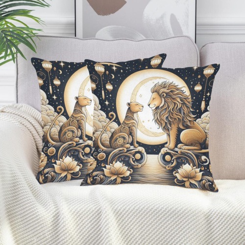 Moonlight Lions Love Linen Zippered Pillowcase 18"x18"(Two Sides&Pack of 2)