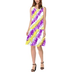 Purple and Yellow Splatter Distressed Sleeveless Splicing Shift Dress(Model D17)
