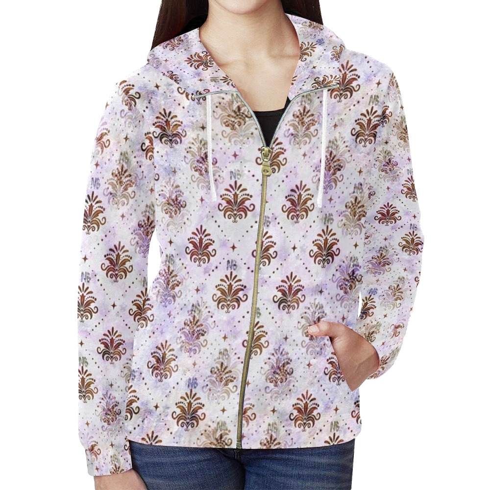 Soft Royal Pattern by Nico Bielow All Over Print Full Zip Hoodie for Women (Model H14)