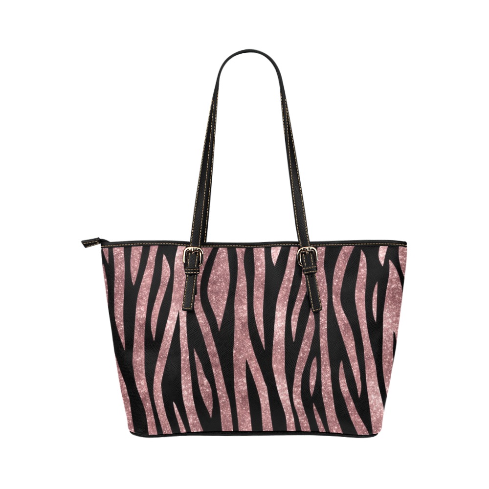 Rose Gold and Black Zebra Leather Tote Bag/Small (Model 1651)