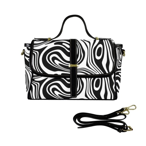 Black and White Marble Multi-Function Satchel-Black (Model 1740)