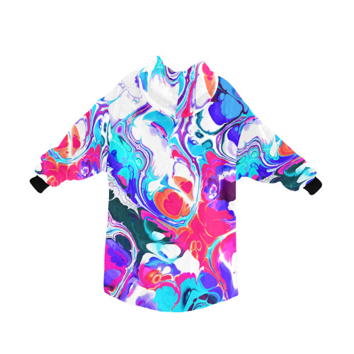 Blue White Pink Liquid Flowing Marbled Ink Abstract Blanket Hoodie for Women