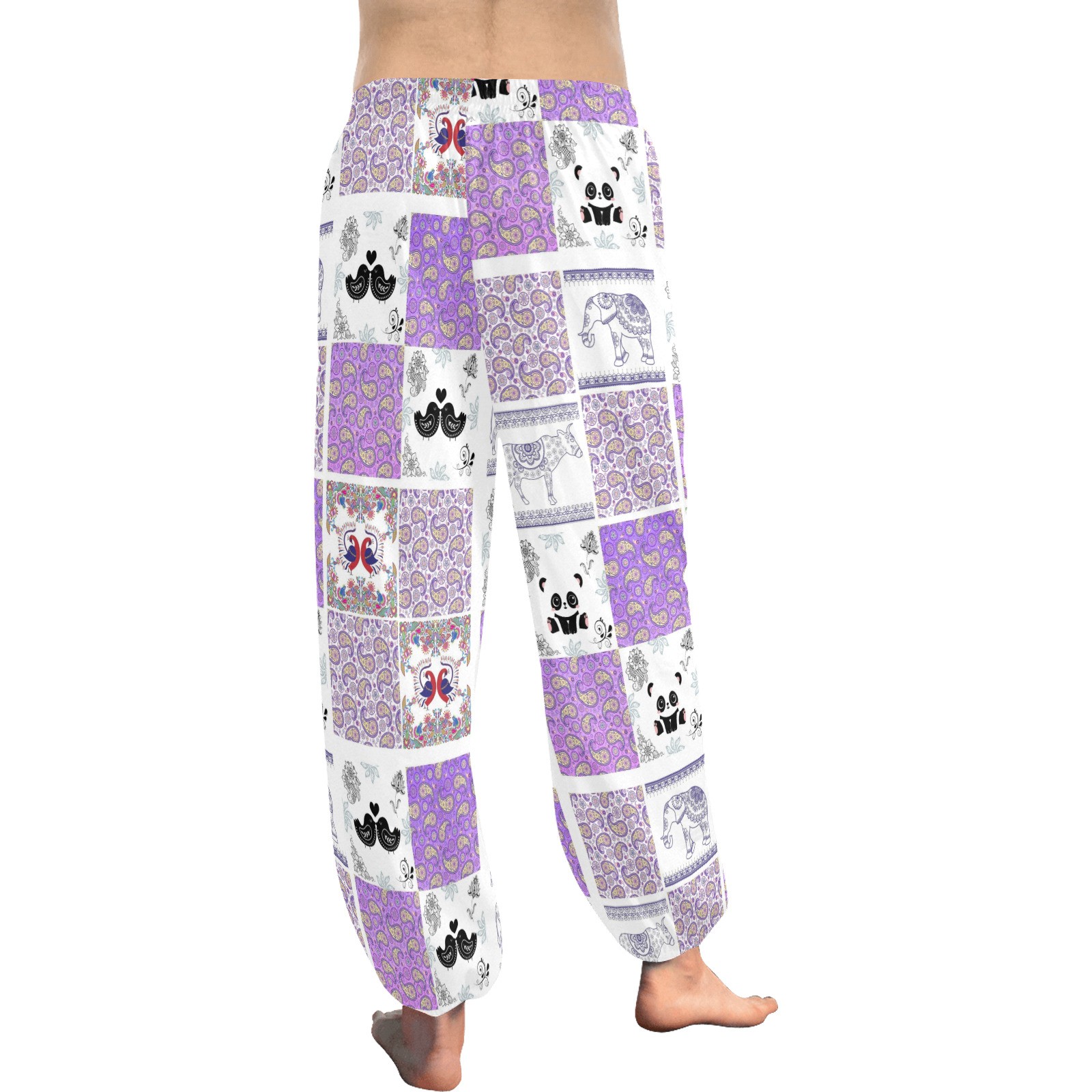 Purple Paisley Birds and Animals Patchwork Design Women's All Over Print Harem Pants (Model L18)