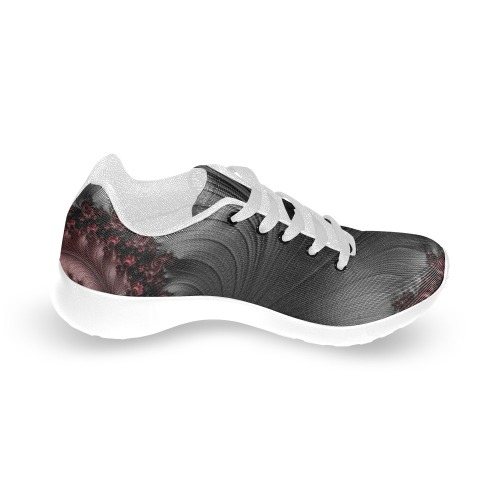 Black and Maroon Fern Fronds Fractal Abstract Women’s Running Shoes (Model 020)