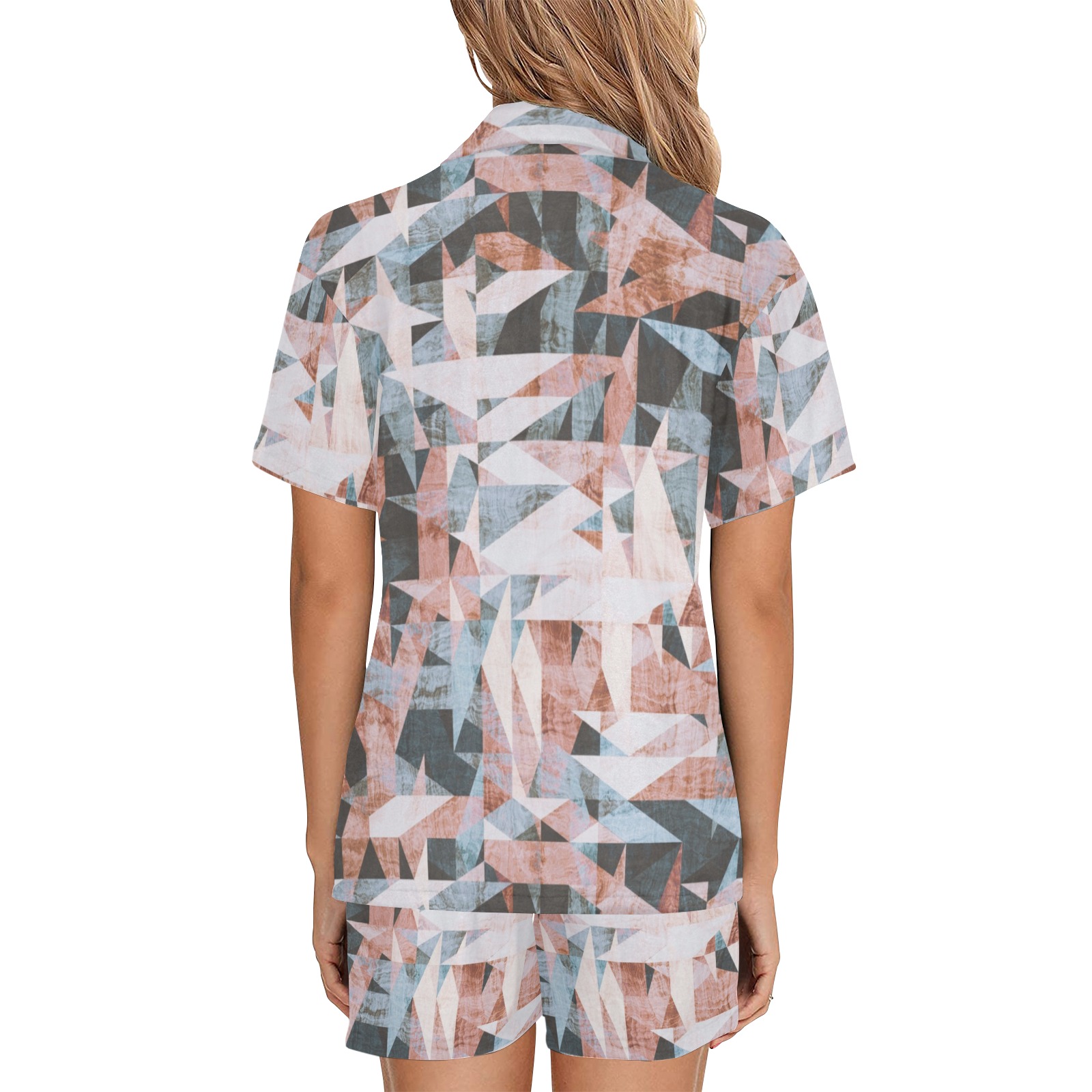 Geometric_shapes_textures_23 Women's V-Neck Short Pajama Set