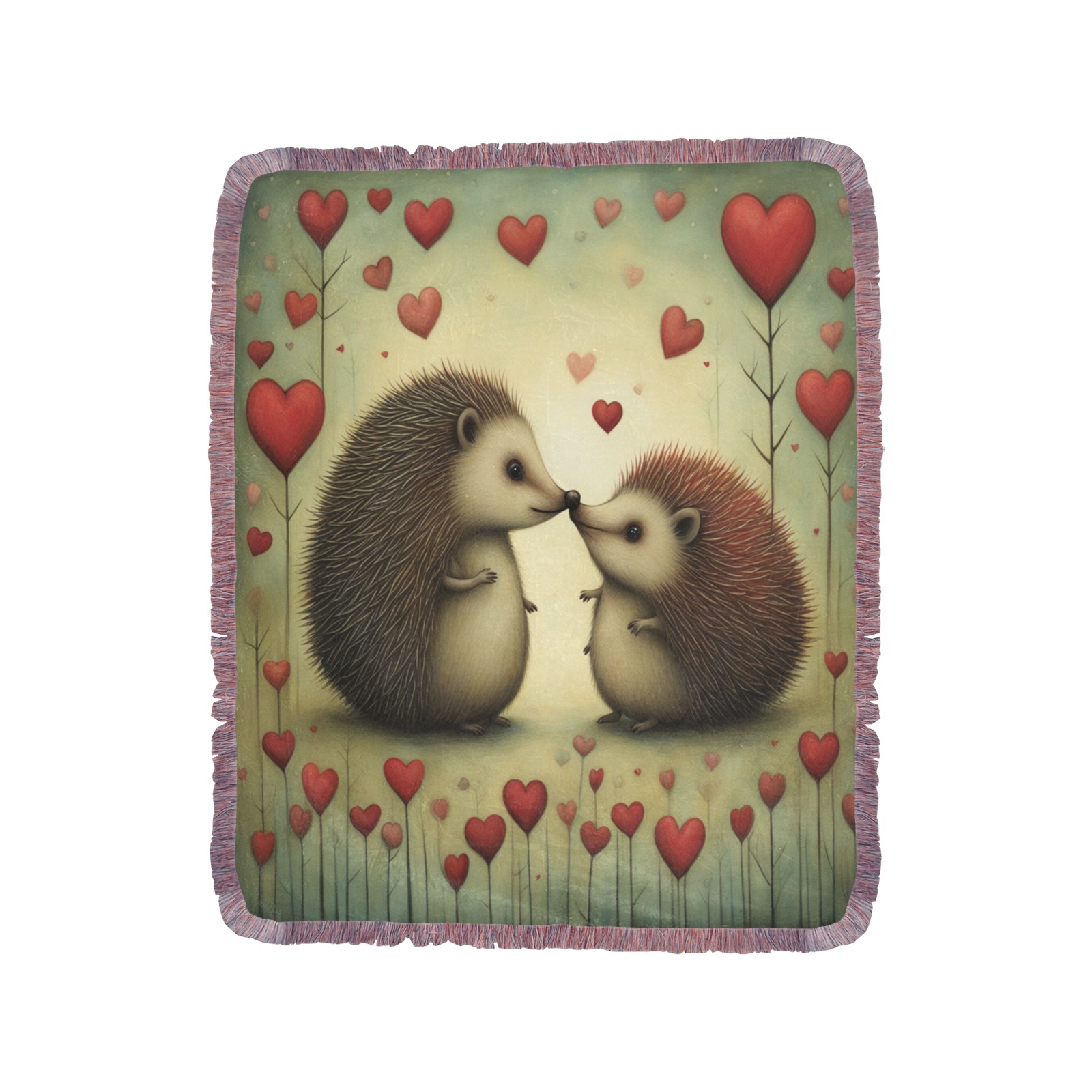 Hedgehog Love 1 Ultra-Soft Fringe Blanket 50"x60" (Mixed Pink)