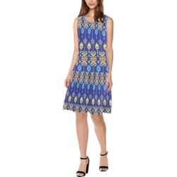 Thai Songkran Pattern Sleeveless Splicing Shift Dress(Model D17)