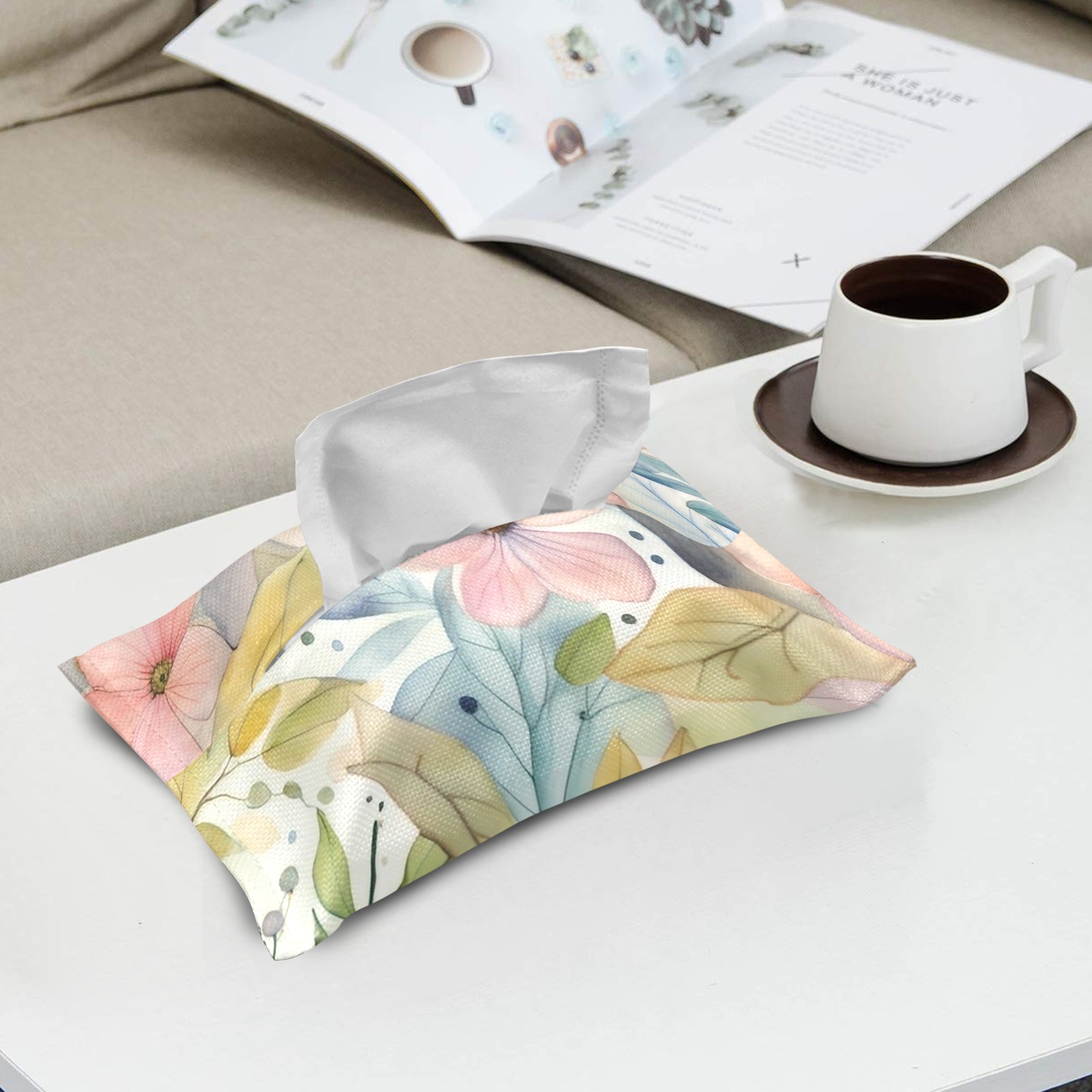 Watercolor Floral 1 Linen Tissue Box Cover