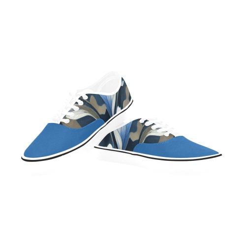 blue and white pattern 3 Classic Women's Canvas Low Top Shoes (Model E001-4)