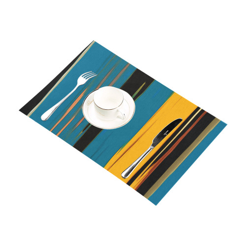 Black Turquoise And Orange Go! Abstract Art Placemat 12’’ x 18’’ (Four Pieces)