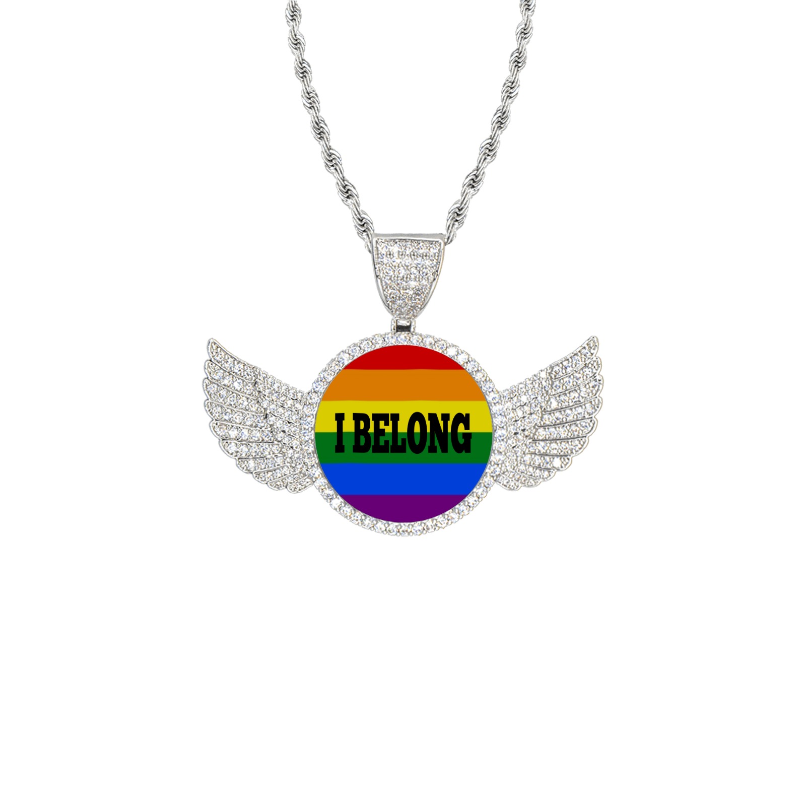 65254KM Wings Silver Photo Pendant with Rope Chain
