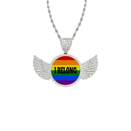 65254KM Wings Silver Photo Pendant with Rope Chain