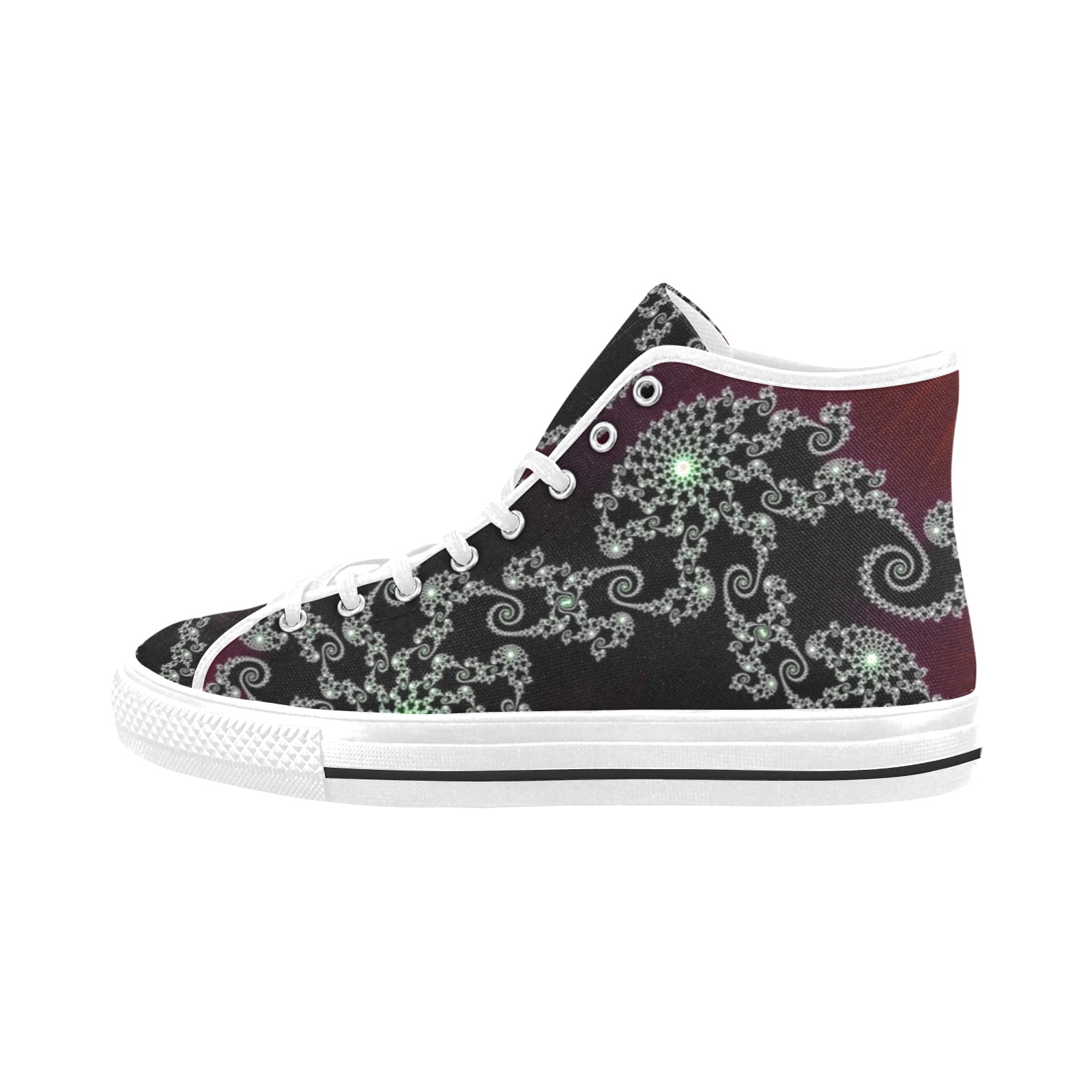 Black and White Lace on Maroon Velvet Fractal Abstract Vancouver H Women's Canvas Shoes (1013-1)