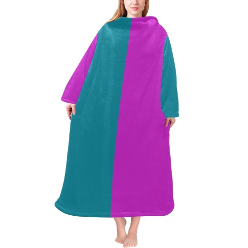 Only two Colors: Petrol Blue - Magenta Pink Blanket Robe with Sleeves for Adults