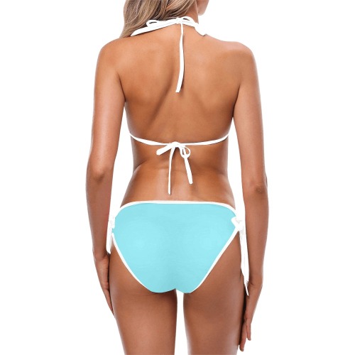 White Flower Swimwear Blue Custom Bikini Swimsuit (Model S01)