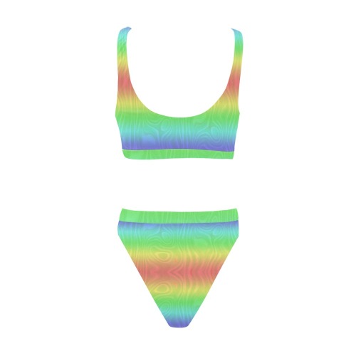 Groovy Pastel Rainbows Sport Top & High-Waisted Bikini Swimsuit (Model S07)