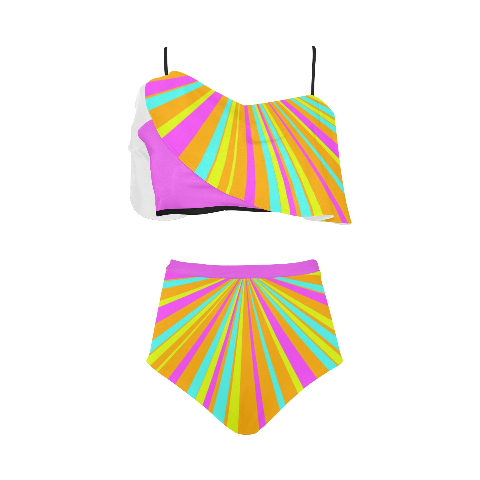 Colorful Neon ZOOM Stripes High Waisted Ruffle Bikini Set (Model S13)