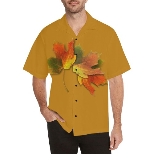 Golden Autumn Leaves - Gold Hawaiian Shirt (Model T58)