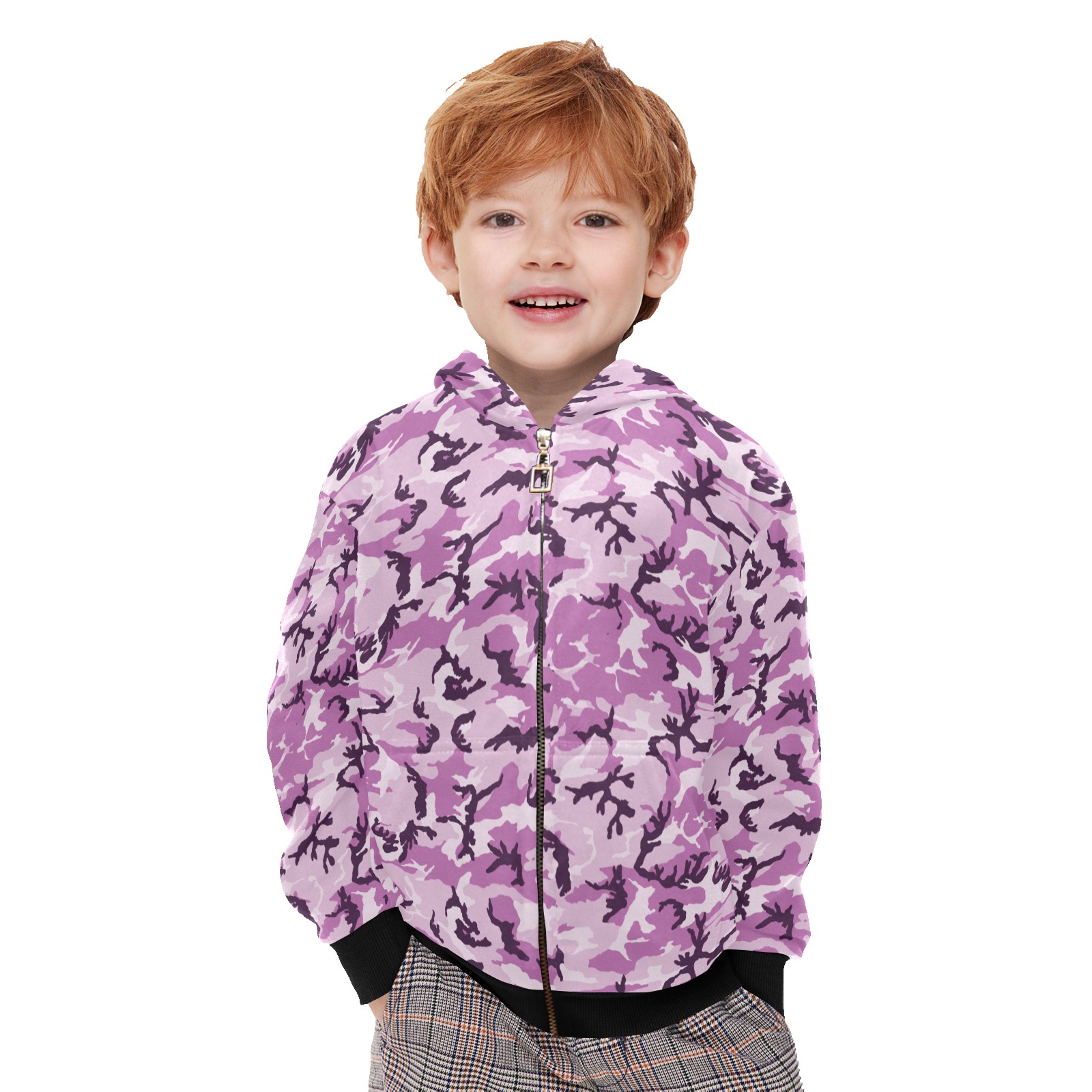 Woodland Pink Purple Camouflage Little Boys' Zip Up Hoodie (Model H58 ...