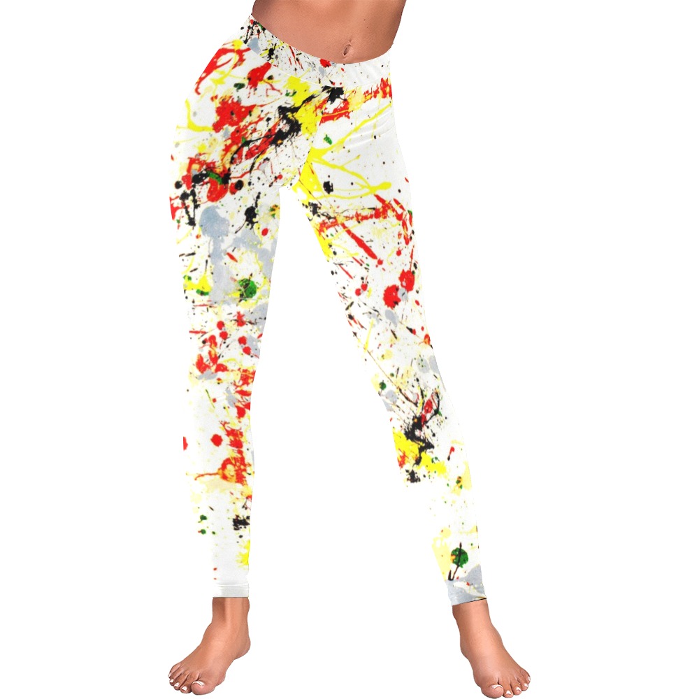 Yellow Paint Splatter Women's Low Rise Leggings (Invisible Stitch) (Model L05)