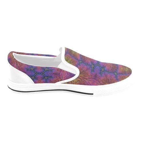 Wispy Rainbow Colored Feathers Fractal Abstract Women's Slip-on Canvas Shoes (Model 019)