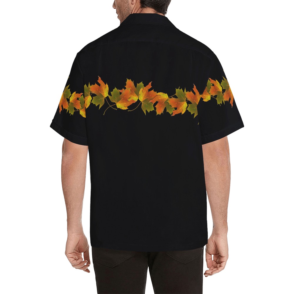 Golden Autumn Leaves - Black Hawaiian Shirt (Model T58)