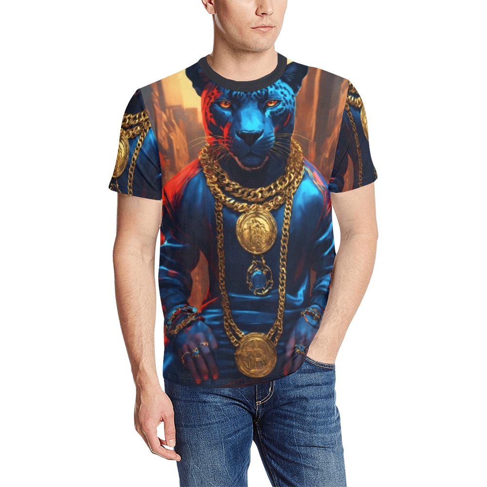 Hip hop full body panther Collectable Fly Men's All Over Print T-Shirt (Solid Color Neck) (Model T63)