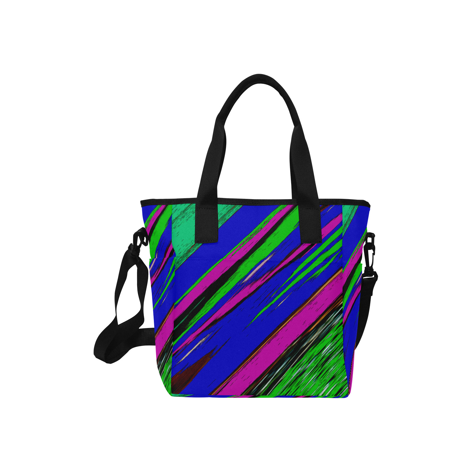 Diagonal Green Blue Purple And Black Abstract Art Insulated Tote Bag with Shoulder Strap (Model 1724)
