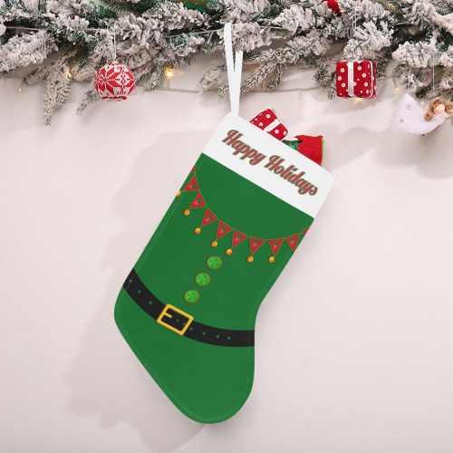 Elf Costume Red Green Christmas Stocking (Custom Text on The Top)