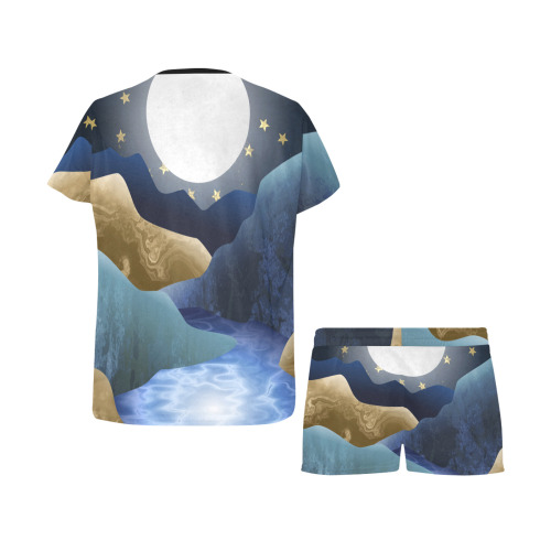 Moonlight Mountain Valley Stream Women's Short Pajama Set