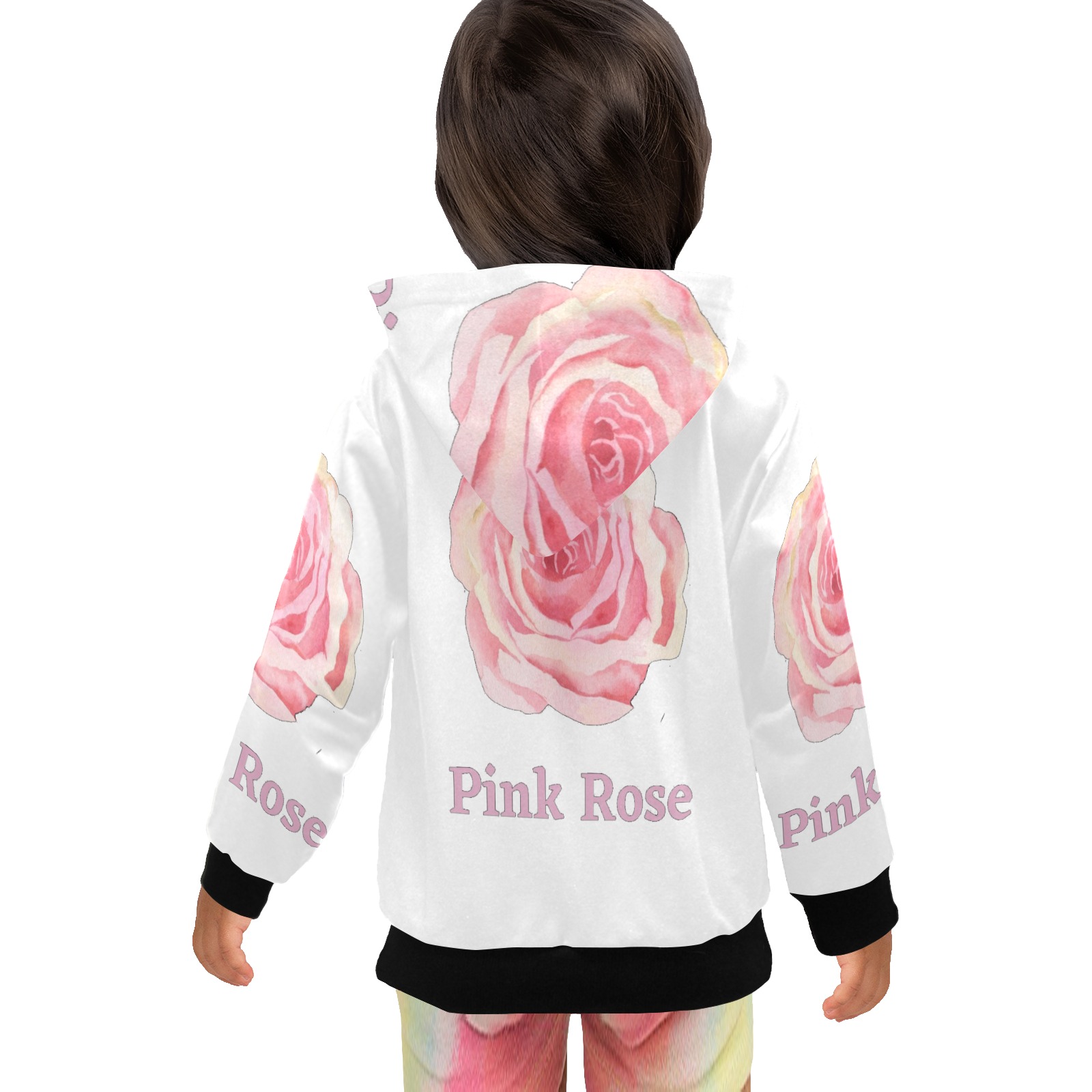 Pink Rose Little Girls' Zip Up Hoodie (Model H58)