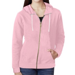 Pastel Pink Solid All Over Print Full Zip Hoodie for Women (Model H14)