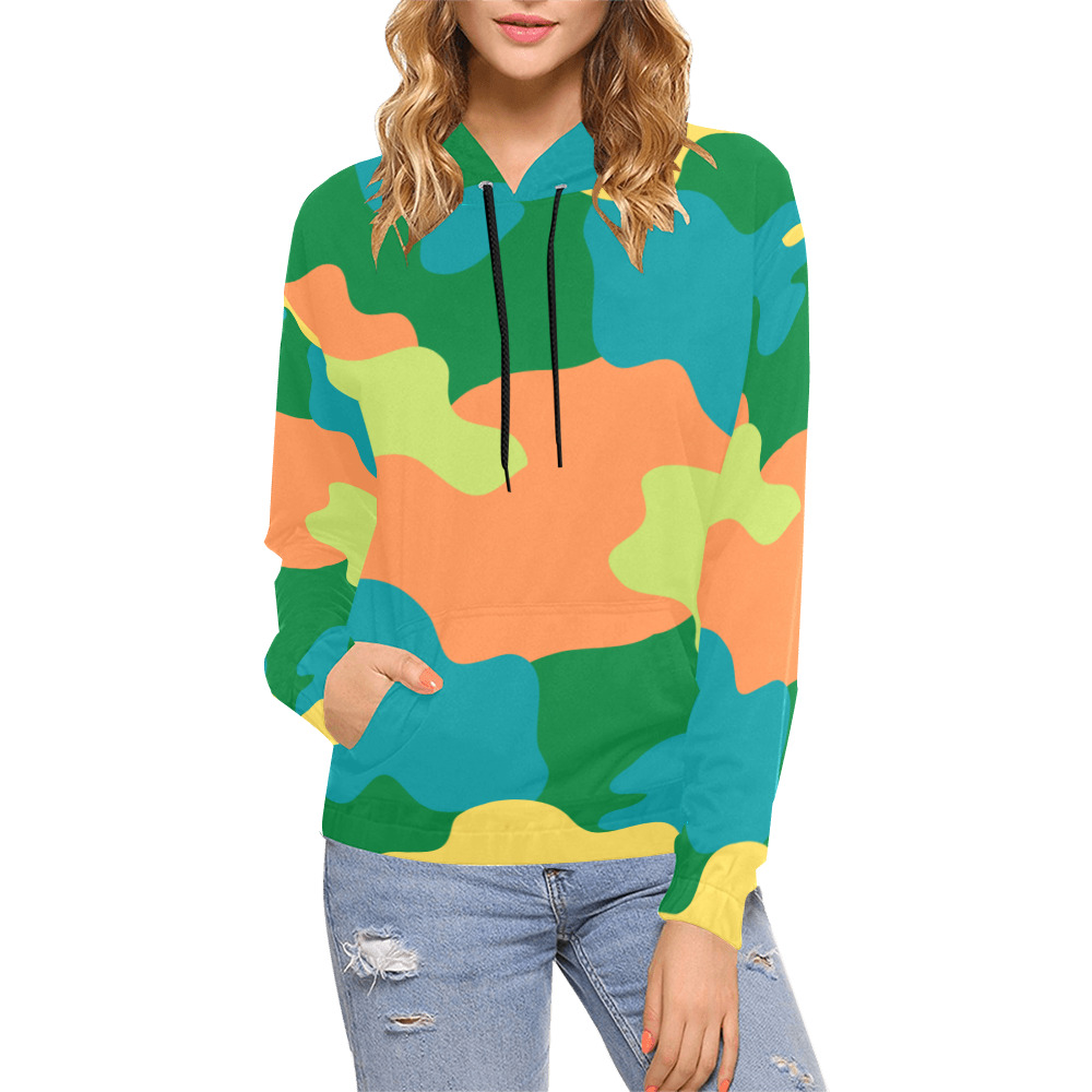 All over Print Army pattern All Over Print Hoodie for Women (USA Size) (Model H13)