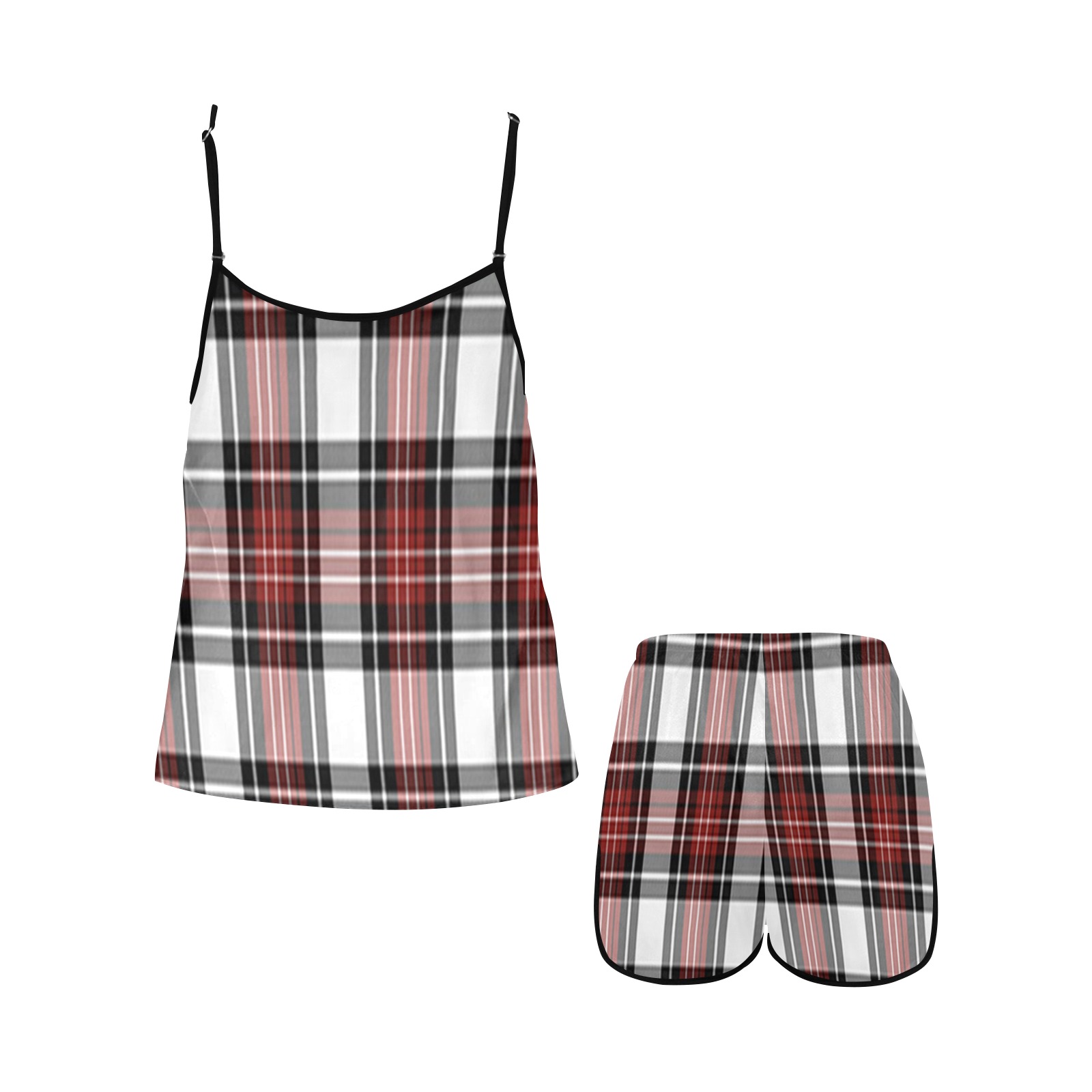 Red Black Plaid Women's Spaghetti Strap Short Pajama Set