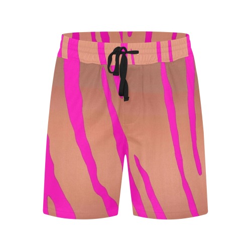 Metallic Tiger Stripes Pinks Men's Mid-Length Casual Shorts (Model L50)