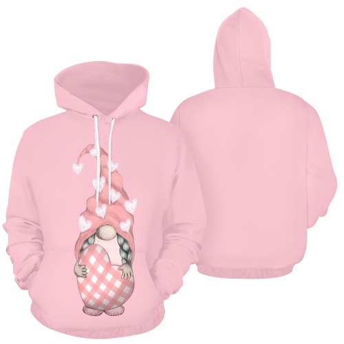 Valentine Gnome with Plaid Heart All Over Print Hoodie for Men (USA Size) (Model H13)