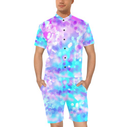 Purple And Blue Bokeh 7518 Men's Short Sleeve Jumpsuit