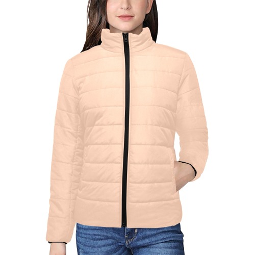 color apricot Women's Stand Collar Padded Jacket (Model H41)