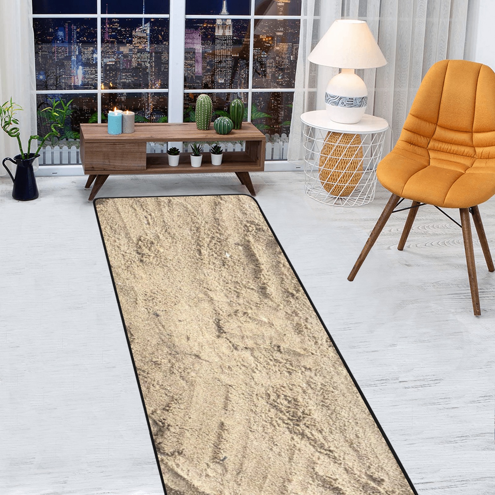 Love in the Sand Collection Area Rug with Black Binding 9'6''x3'3''