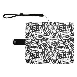 Brush Stroke Black and White Flip Leather Purse for Mobile Phone/Large (Model 1703)