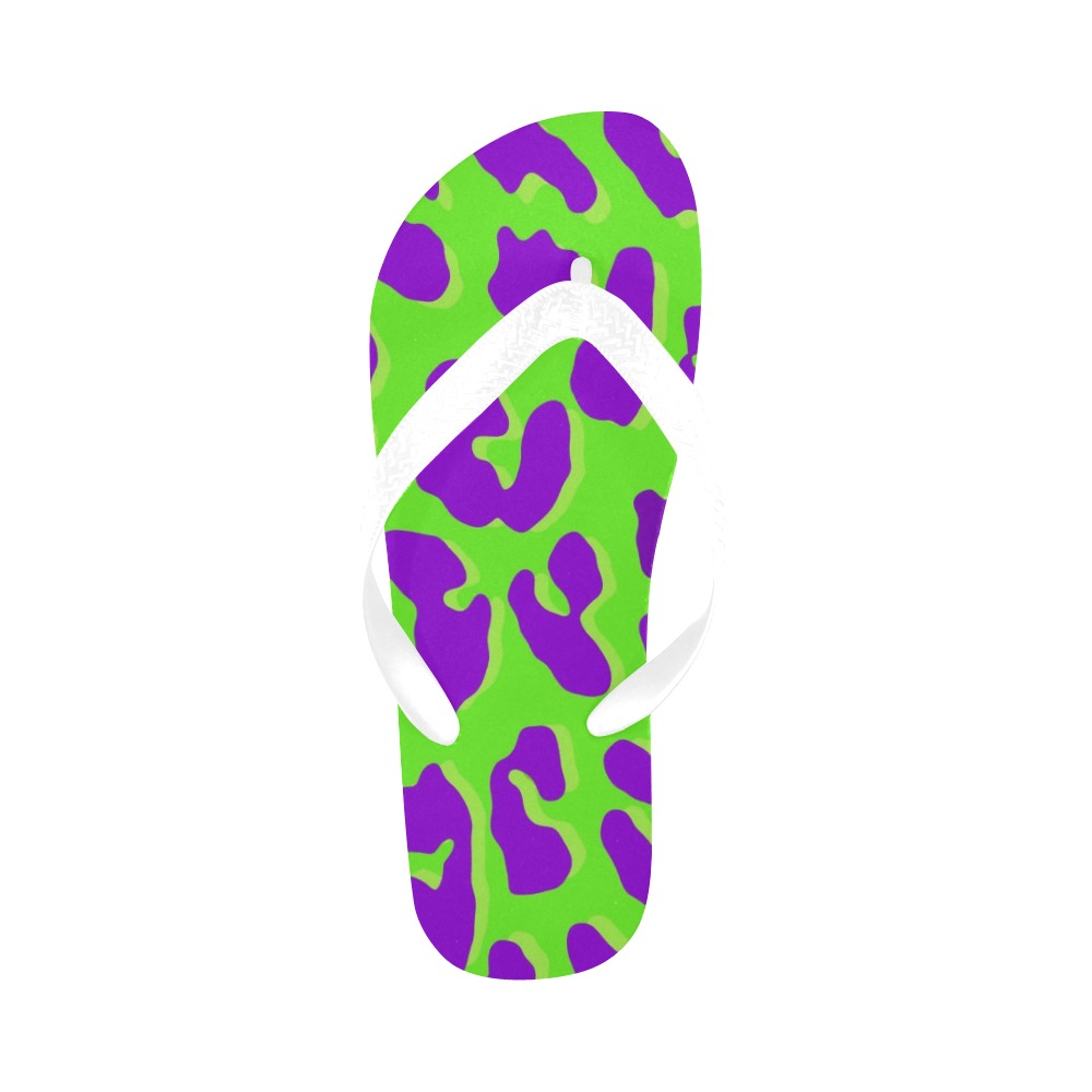 Leopard Print Green Purple Flip Flops for Men/Women (Model 040)