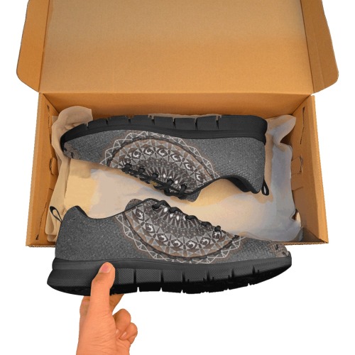 The khaki crocodylus porosus mandala art Men's Breathable Running Shoes (Model 055)