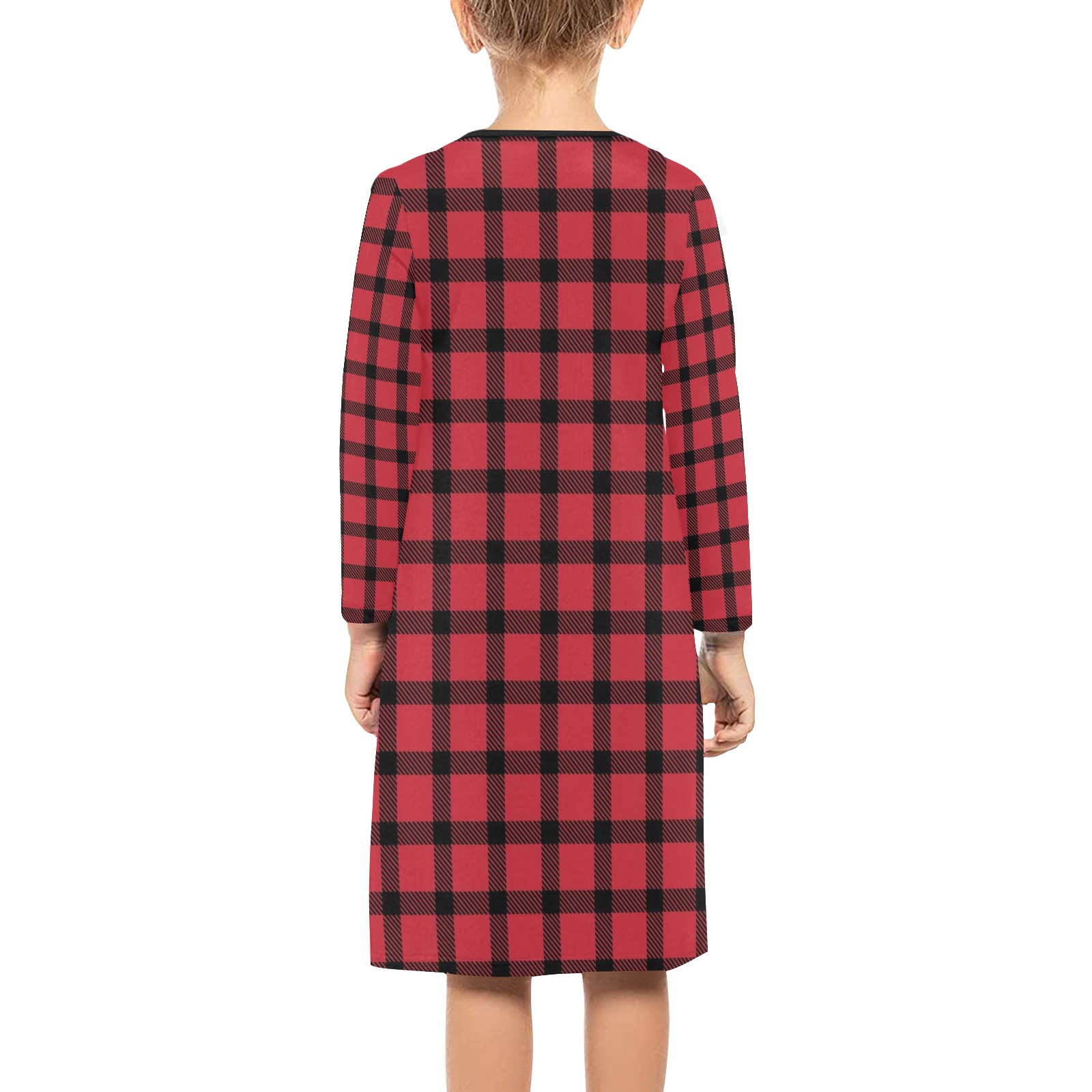 Red and Black Checks Girls' Long Sleeve Dress (Model D59)
