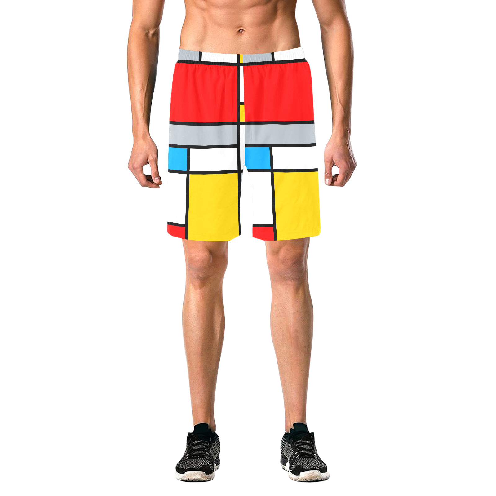 Mondrian Style Color Composition Geometric Retro Art Men's All Over Print Elastic Beach Shorts (Model L20)