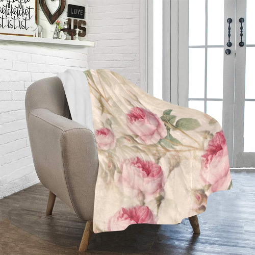 Vintage Pink Rose Garden Pattern Ultra-Soft Micro Fleece Blanket 40"x50"