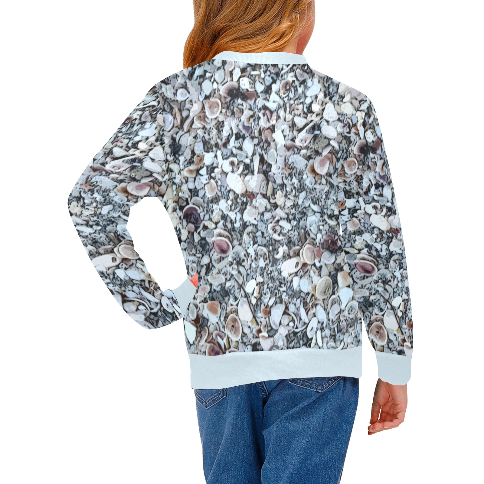Shells On The Beach 7294 Girls' All Over Print Crew Neck Sweater (Model H49)